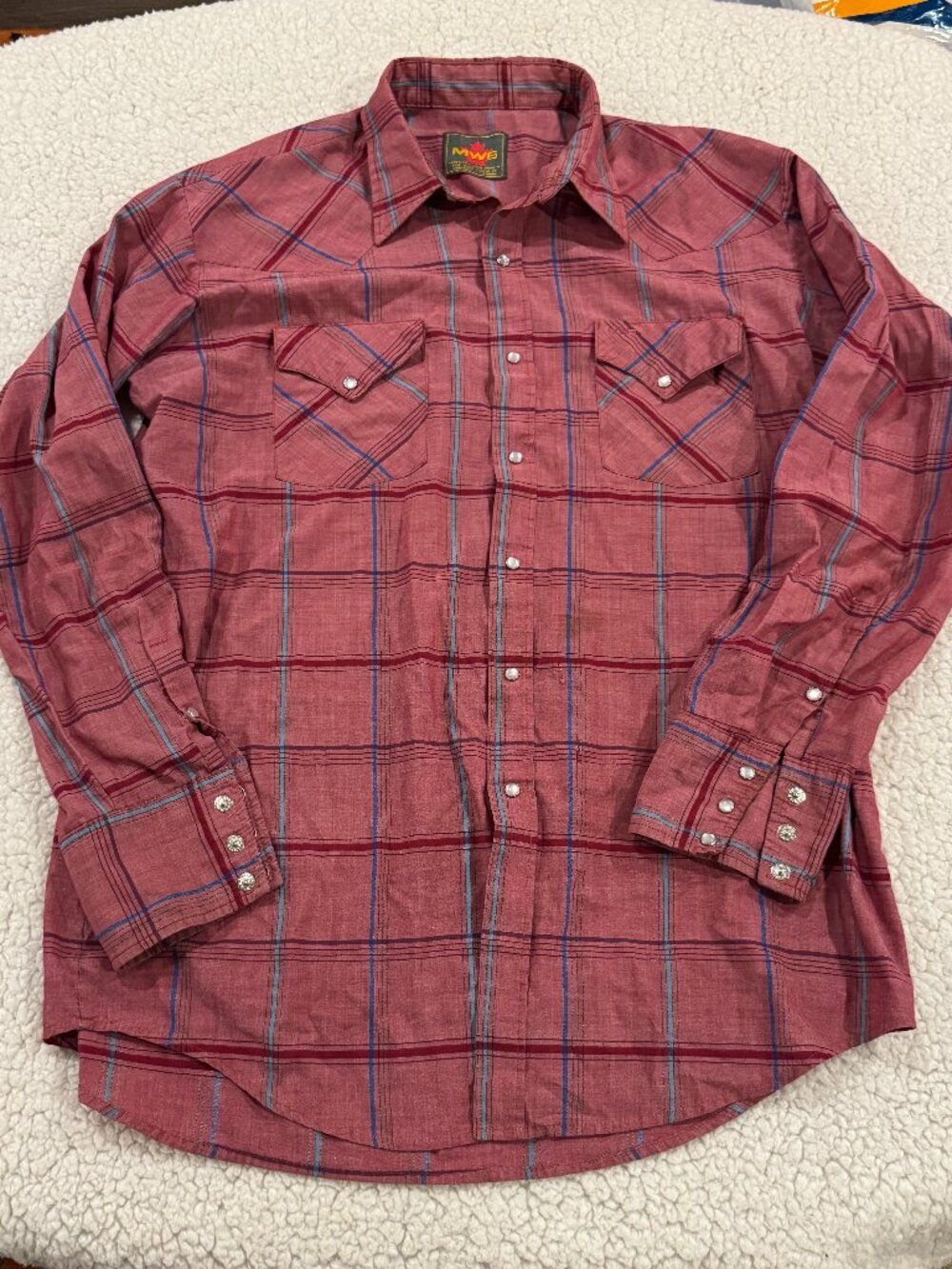 Vintage 70s MWG Made in Canada Pearl Snap Western Shirt - Plaid Distressed XL